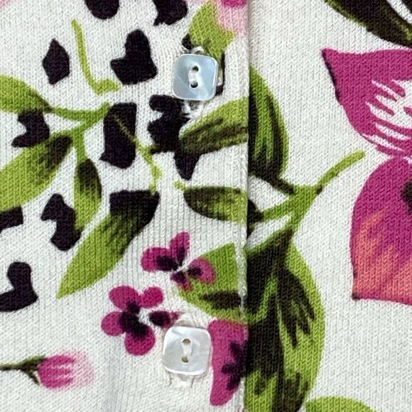 Harold’s Silk Sweater Womens Medium Cream Pink Floral Elegant Vintage Cardigan - Picture 8 of 16